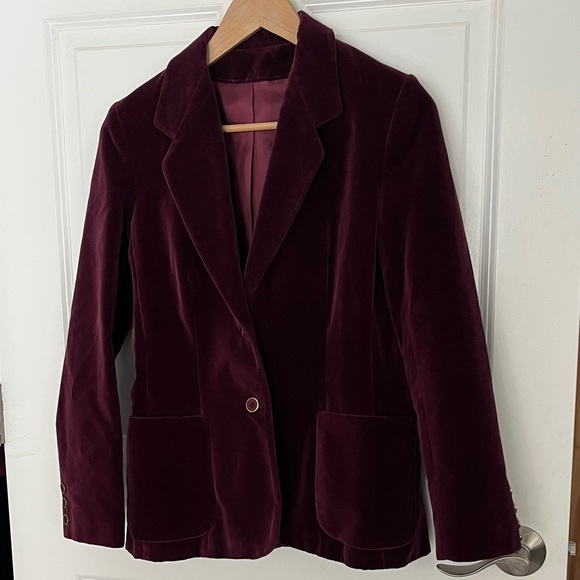 Vintage Velvet Tailored 2 button Blazer in Deep Burgundy XS - Picture 1 of 11